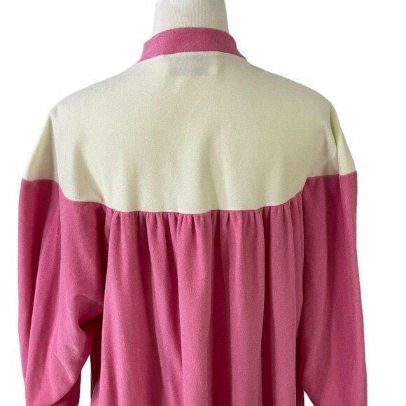Vanity Fair Pink Robe Size L Zipper Front Fleece Floral Embroidery Vintage 1980s - Picture 8 of 9